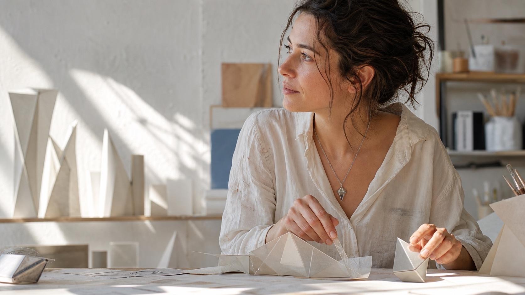 Solo installation artist noticing a new relationship between light and form while wearing Glimmer