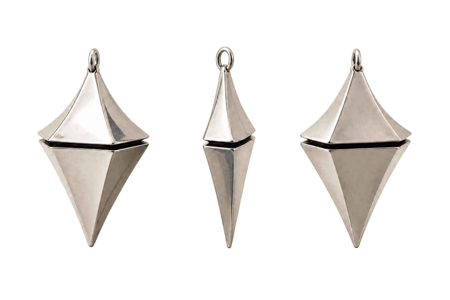 Concept form study showing three views of the geometric Glimmer pendant